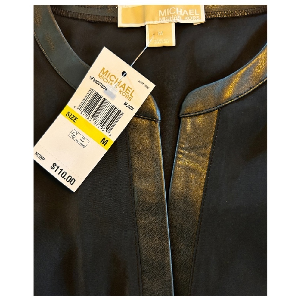 Michael Kors Top with Leather Trim & Gold Accents Women’s Size Medium - Picture 2 of 4
